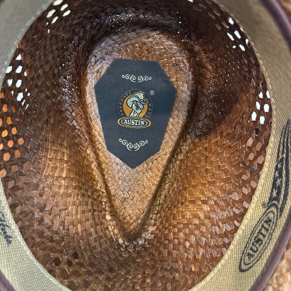 Austin Western Straw Cowboy Hat, Dark Burnout Tan, 12” Head Circumference - Picture 5 of 12